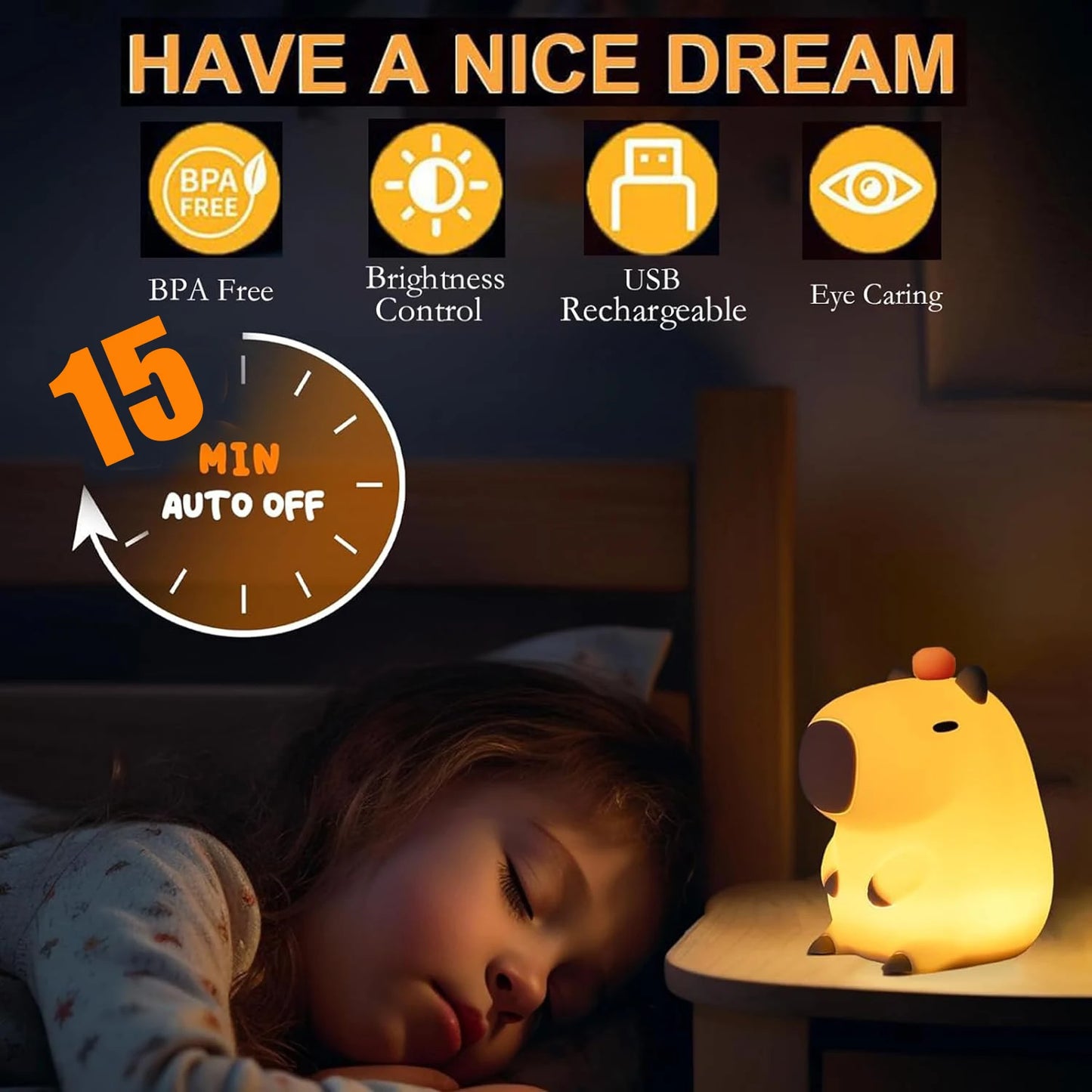 Cute Silicone Capybara Night Light Children's Gift USB Rechargeable Animal Touch Bedside Slepp Lamp